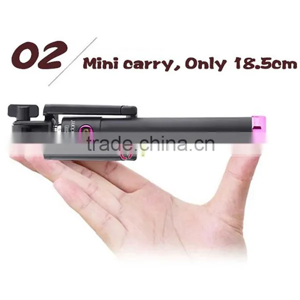 Universal Handheld Extendable Self Monopod Holder Bluetooth Selfie Stick 2016 For Smartphone Black photo-2