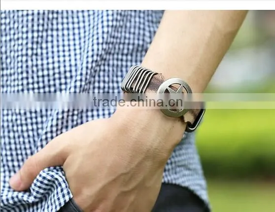 Antique Star Charming Double Layers Brown Leather Wrap Bracelet photo-2