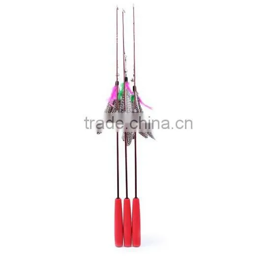 Cat Kitten Pet Teaser Turkey Feather Interactive Stick Toy Wire Chaser Wand photo-3