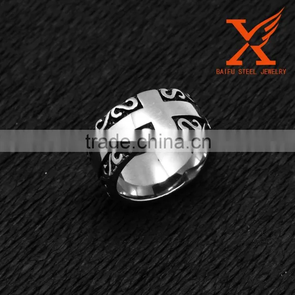 In Stock 2016 Removable Black Silver Base Mens/Womens Stainless Steel Cross Ring for Christian Baptism