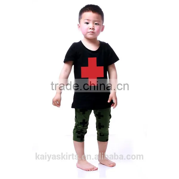 New Coming Stylish Casual Red and Black Cross Haren Pant Cotton Suit Comfortable Boy Clothing Sets photo-2