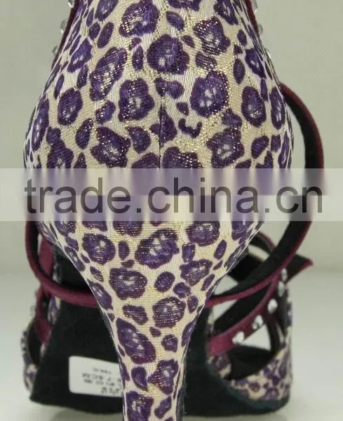 Suphini Leopard Latin Dance Shoes Purple 7.5cm Heel photo-3