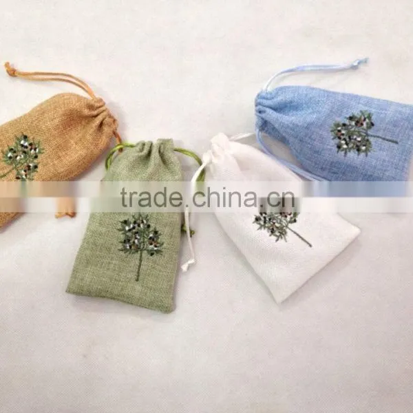 Small Jute Gift Jewelry Bags With Customized Embroidery photo-2