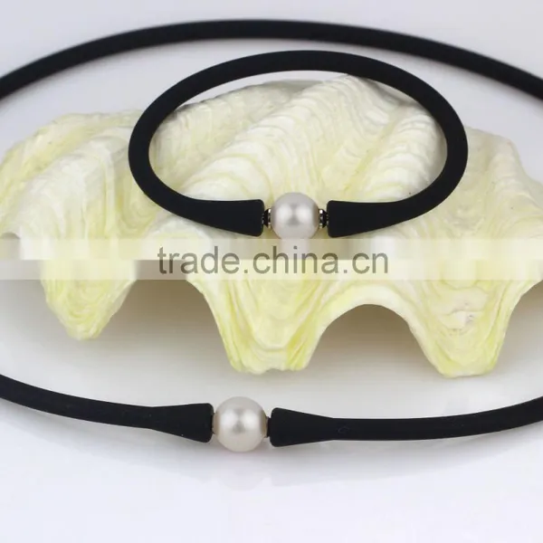 10mm AAA White Elestic Leather Round Real Culture Pearl Jewelry Set photo-2