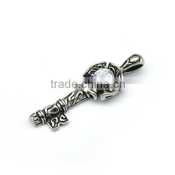 2017 Latest Unisex Charm Silver Jewelry Stainless Steel Key Crystal Pendant Casting Necklace photo-2