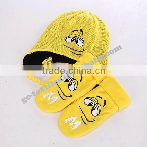 2015 New Product China Manufacturer CUSTOM LOGO OEM Winter Acrylic Baby Cartoon Warm Winter Set Beanie Hat Gloves photo-3