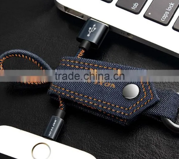 0.2M VOXLINK 5V 1A Gift Type Denim Key Chain USB Cable Charger Micro USB Data Cable for Xiaomi Samsung photo-3