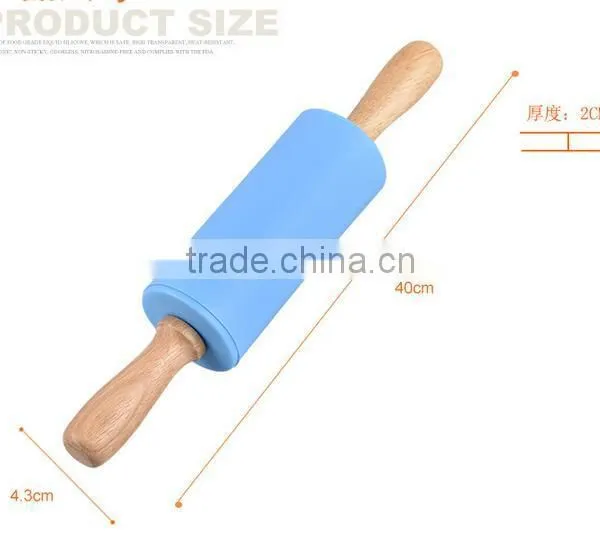 CY133 Wooden Handle Colorful Silicone Rubber Rolling Pins Kitchen Bakeware Tools photo-2