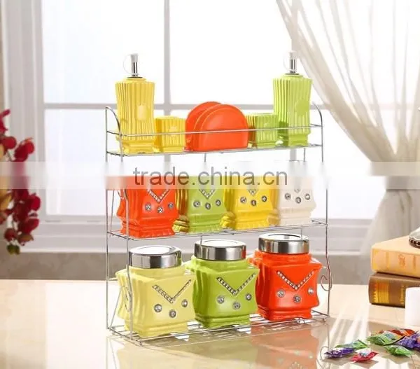 Ceramic Canister Set With Stainless Metal Stand photo-3