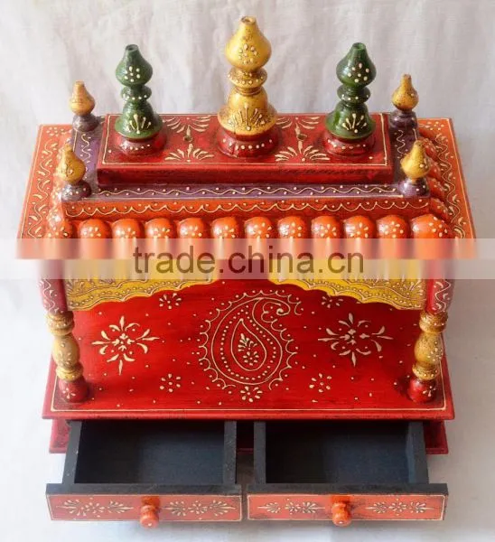 Hand Painted Wooden Temple With 2 Drawers photo-2