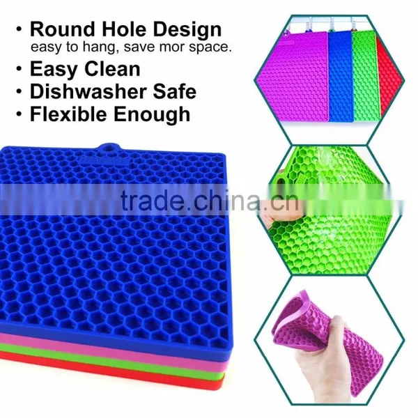 Manufacturer Silicone Pot Holder Mat Trivet Mat 7" x 7" Multipurpose Heat Resistance Hot Pad - Red Blue Green Purple photo-3