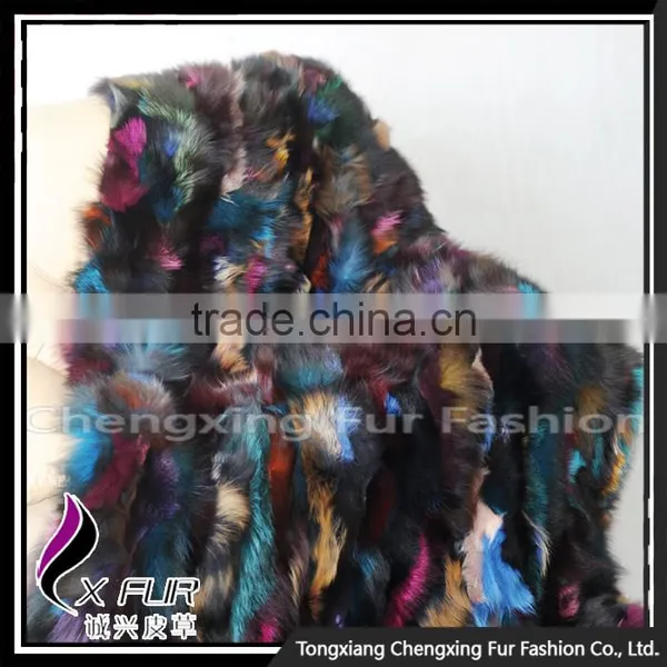 CX-D-124 Colorful Hand Patchwork Thick Genuine Fox Fur Rug Rugs photo-5