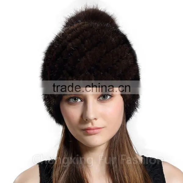 CX-C-206B Fox Fur Ball Mink Fur Knitted Winter Pompom Hat photo-3
