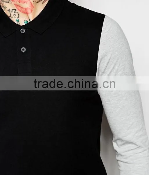 Best Price MGOO OEM Factory Long Sleeve Muscle Polo With Contrast Sleeves In Black photo-3