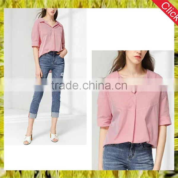 New Fashion v - Neck Red Striped Shirts Oversized Half Sleeve Blouse Women Tall Tops