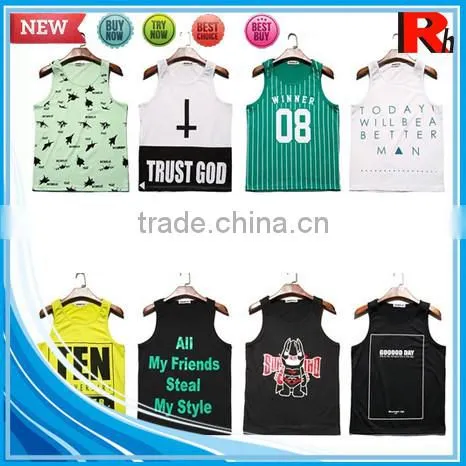 China Cheap Sports Bodybuilding Screen Printed Wholesale Open Side 100 Cotton Men Tank Top photo-5