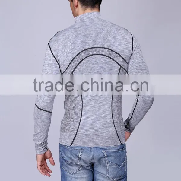 Custom Compression t Shirt Sports Mens Seamless Gym Zipper Jacket photo-2