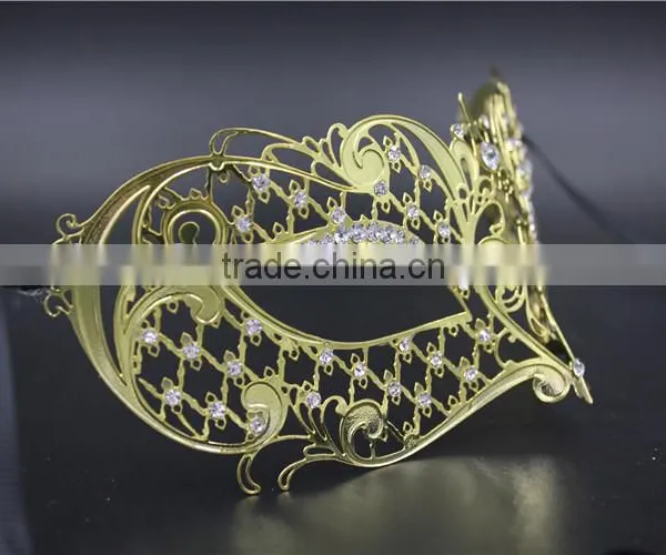 Laser Cut Metal Venetian Mask Masquerade Mardi Gras Silver Gold With Rhinestone photo-4