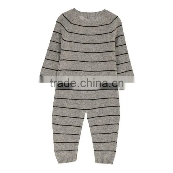 Black and Grey Stripes Mixed Knit Wool and Cashmere Baby Winter Romper photo-2