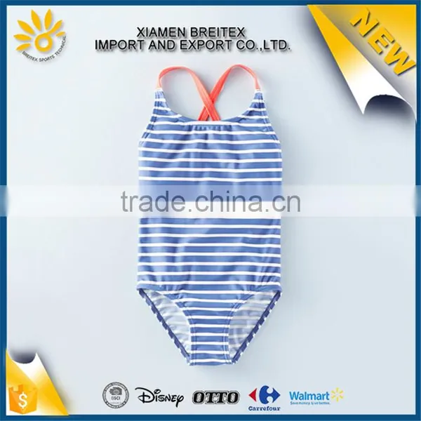 New Design Custom Wholesale Cute Stripe Children Swimsuit Girls