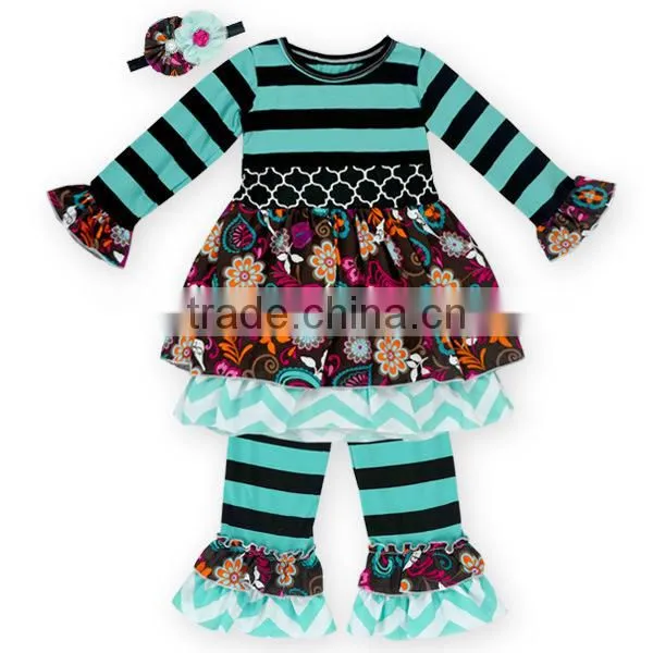Whoelsale Stripe Cotton Autumn Girl Outfits Ruffle Leggings photo-6