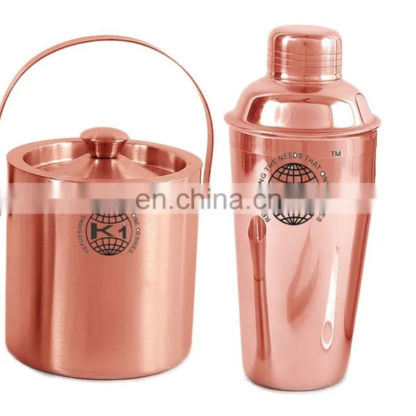Stainless Steel Shaker Set With Gold Copper Plated.Boston Shaker