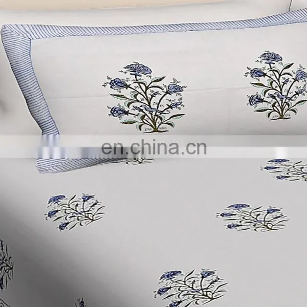 100% Cotton Indian Rajasthani Jaipuri Handmade Design Luxury Double Bed Sheet With 2 Pillow Covers photo-2