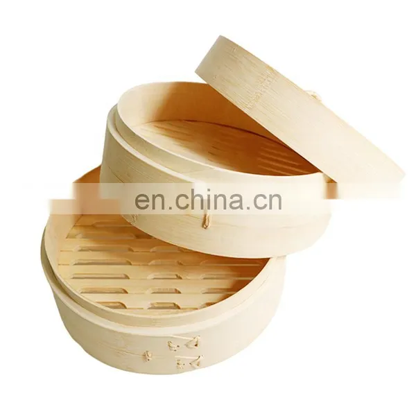 Kitchen Cookware Natural Bamboo Bun Steamer Set 10 Inch Cooking 2 Tiers and 1 Lid