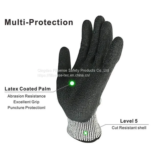 Anti Cut Level 5/C 13 Gauge UHMWPE(HPPE) Liner Latex Crinkle Coated Cut Resistant Gloves photo-4