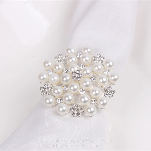 Wholesale Diamond Pearl Napkin Ring Wedding Hotel Napkin Button Holder photo-4