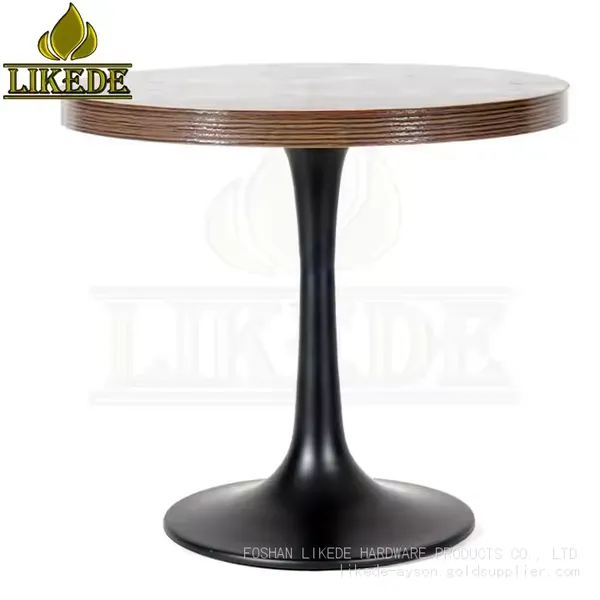 Heavy Duty Tea Table With Tulip and Trumpet Base in Black Aluminum Carbon Steel Stainless Metal Tulip Trumpet Base in Black photo-2
