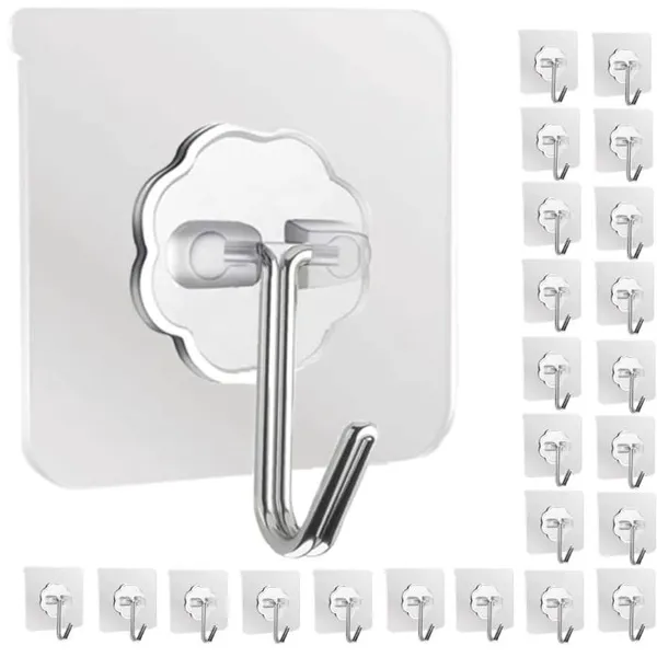 Adhesive Hooks, Sticky Hooks, Transparent Reusable Removable Adhesive Hooks for Hanging, Wall Hooks for Hanging Can be Use for Kitchen Bathroom Shower Outdoor Home Improvement