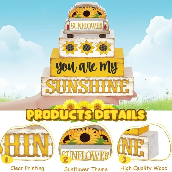 4-Piece Summer Wooden Tiered Tray photo-4
