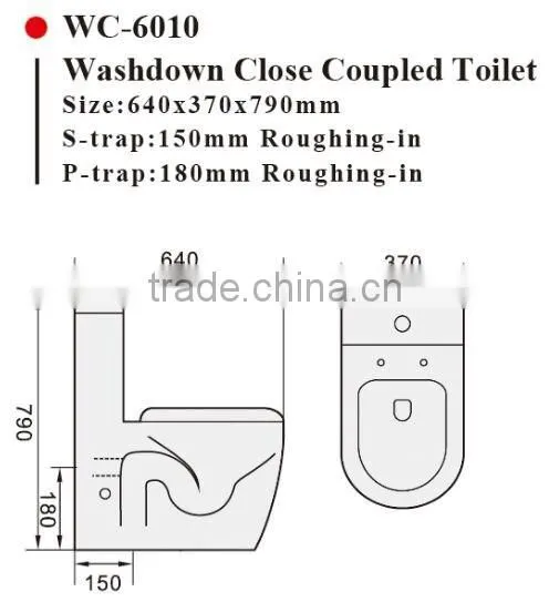 Two-Piece Washdown Watermark Toilet S/P Trap With Geberit or R&T Flush Valve Soft Closing Cover, Australian WELS WC-6010 Quality Choice photo-2
