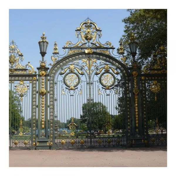 Gold Flowers European Style Wrought Iron Gates Aluminum Gate Design For Home