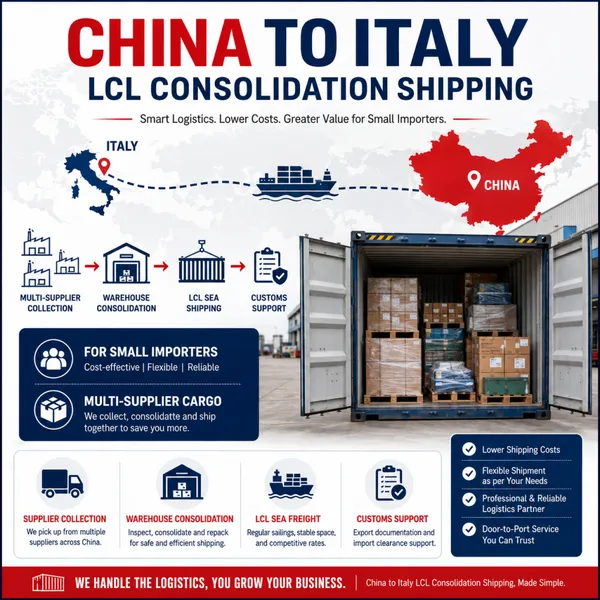 Servicio de consolidación de carga suelta (LCL) de China a Italia para pequeños importadores