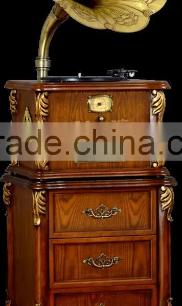 Antique Gramophone, Vinyl Record Player, Wooden Classic Gramophone