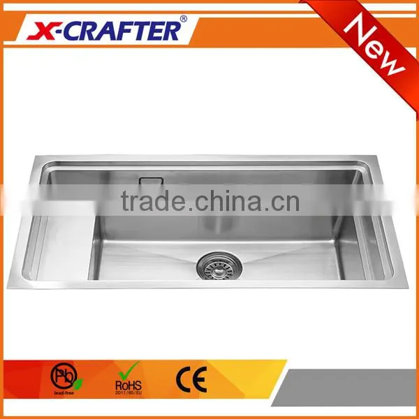 842x250x228mm Overall Size Single Bowl With Drainboard Fiber Kitchen Sink
