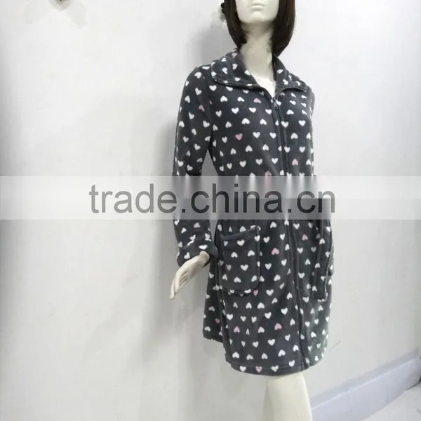 Lovely Bind Lapel Loveing Heart Gray Robe With Two Big Pockets Woman photo-3