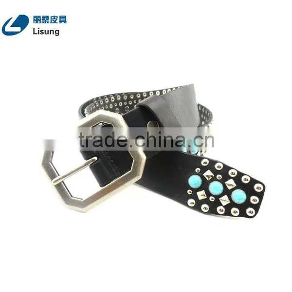 Lady Genuine Leather Turquoise Rhinestone Dress Strap Belt photo-6