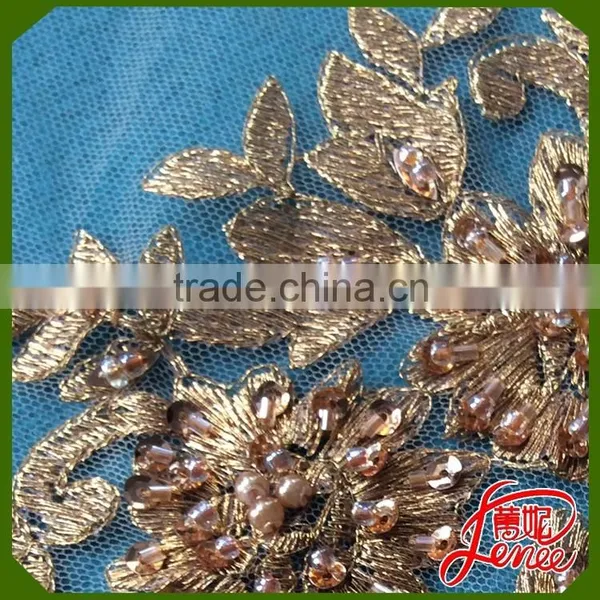 HOT SALE COLOR CUSTOMIZED SEQUINED BEADS CHEMICAL EMBROIDERY FABRIC photo-2