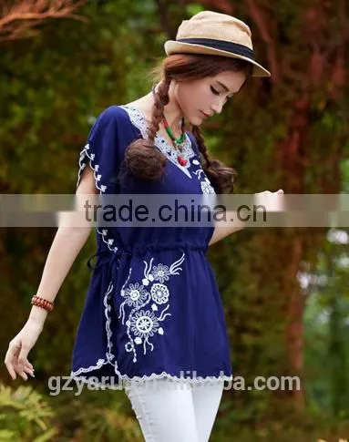 Fashionable Embroidory Causual Lady Tunic Top photo-3