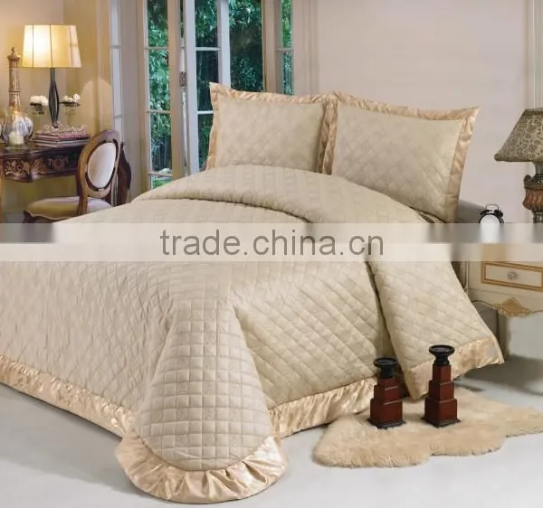 Camel Color With Jacquard Hem Design Quilted Coverlet Fabric