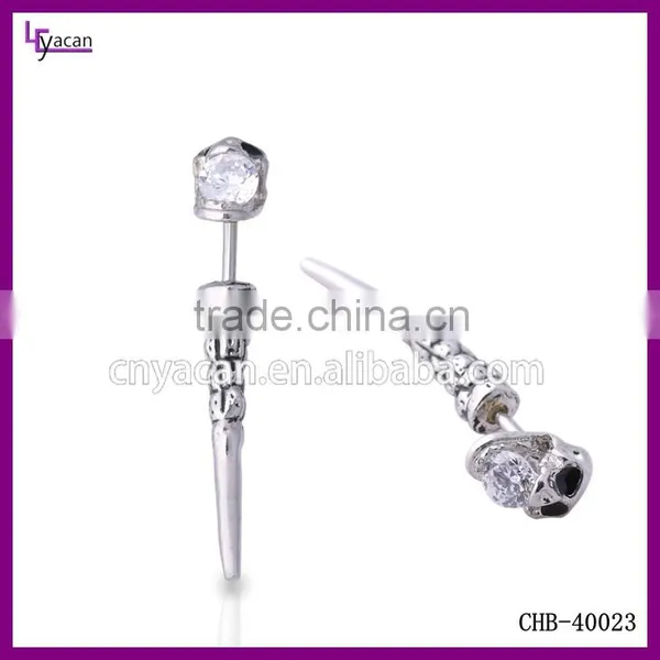Mens Earring Gothic Style Single Gem in Skull Ear Piercing Spike photo-2