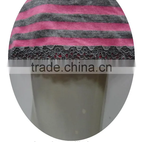 Color Stripe Buckle Fastener Night-robe With Lace Trimming photo-2