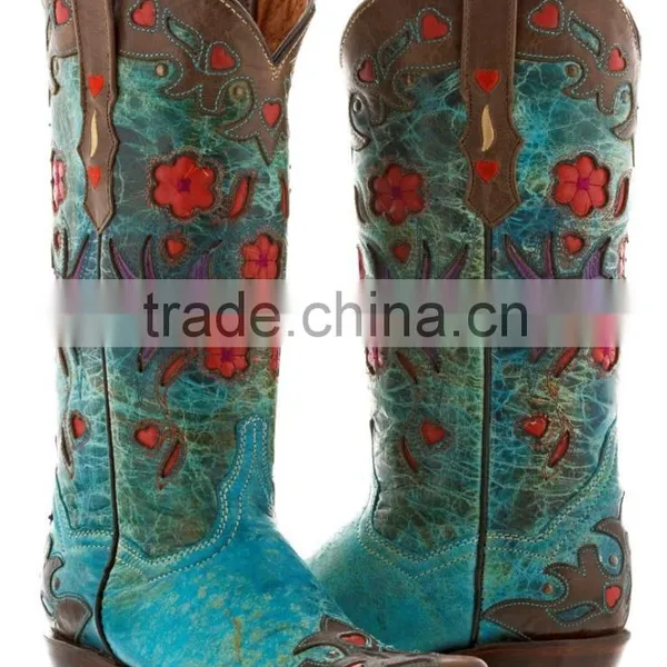 Womens Brown Turquoise Robin Flower Print Western Leather Rodeo Cowgirl Boots