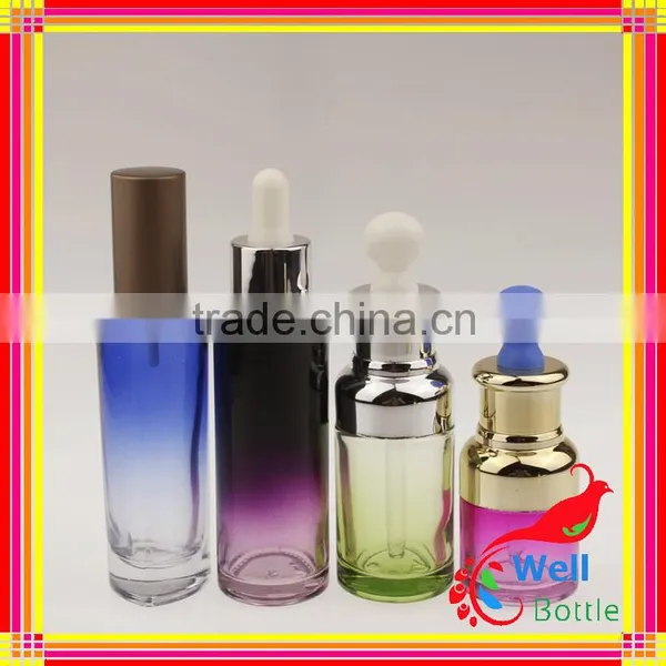 Shoulder Glass Dropper Aluminium Blue Color Empty Glass Essential Oil Bottle With Dropper GSB-0014R