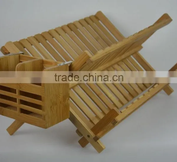 Eco-friendly Bamboo Scissor Style Folding Dish Plate Rack Flatware Holder photo-4