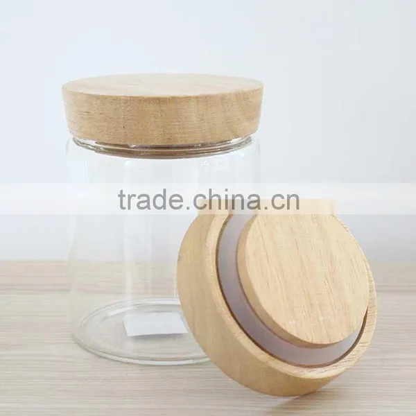 Wholesale 500ml Glass Storage Jar With Wooden Lid Handmade Heat Resistant Glassware N6310 photo-4
