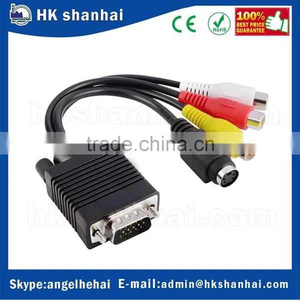 low price VGA to TV S-Video 3 RCA PC Computer AV Adapter Cable vga to single bnc
